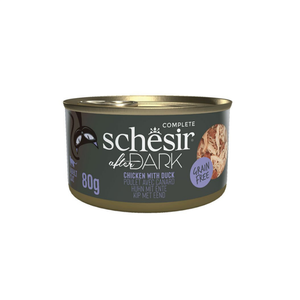 Schesir After Dark Tavuk ile Ördek Et Suyunda Yetişkin Kedi Konservesi 12x80g