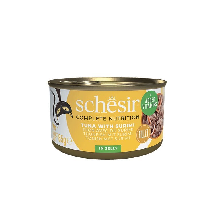 Schesir Jelly Ton Balığı ve Surimi Jöle İçinde Yetişkin Kedi Konservesi 85g