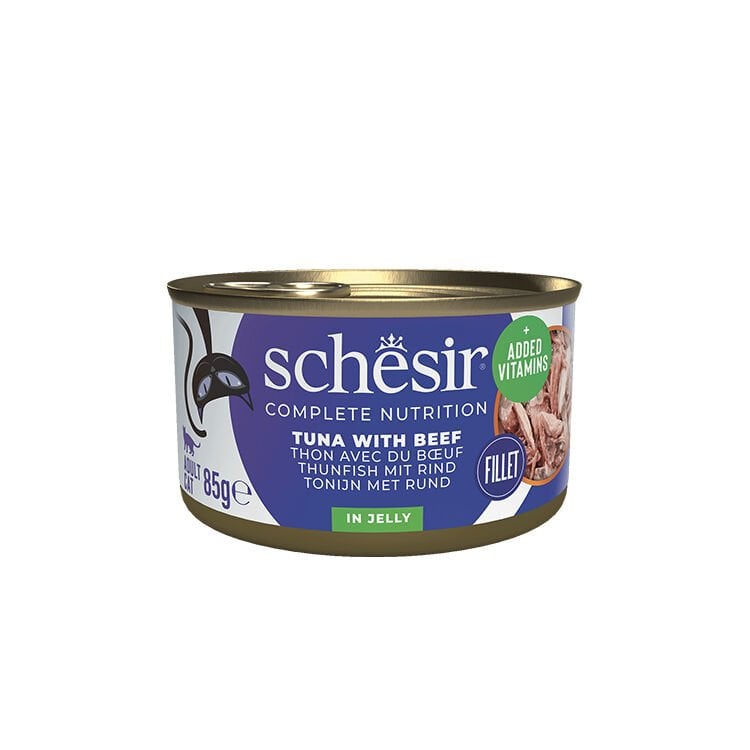 Schesir Jelly Ton Balığı ve Sığır Eti Jöle İçinde Yetişkin Kedi Konservesi 85g