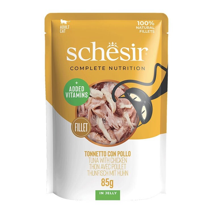 Schesir Jelly Ton Balıklı ve Tavuklu Jöle İçinde Yetişkin Kedi Pouch 85g