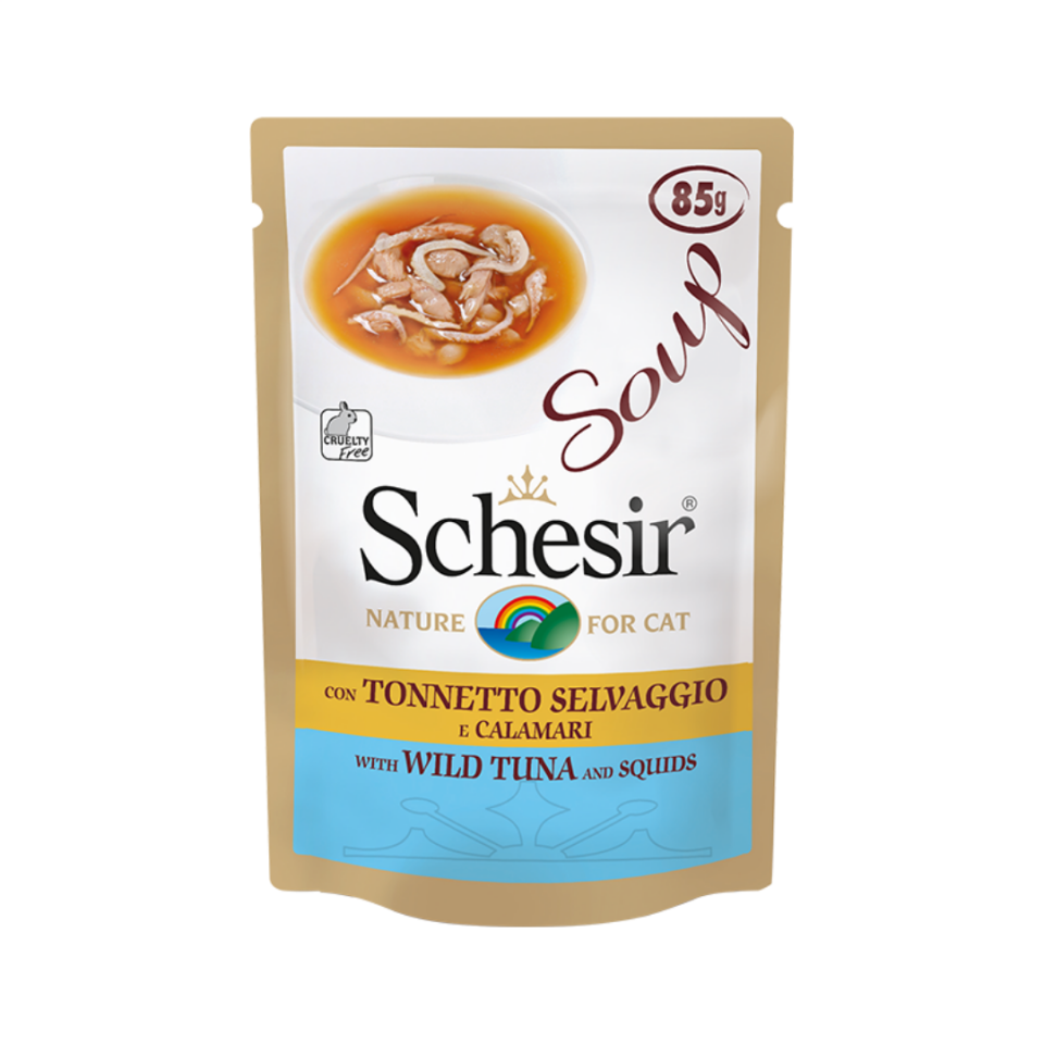 Schesir Soup Ton Balığı ile Kalamar Yetişkin Kedi Çorbası Pouch 85g