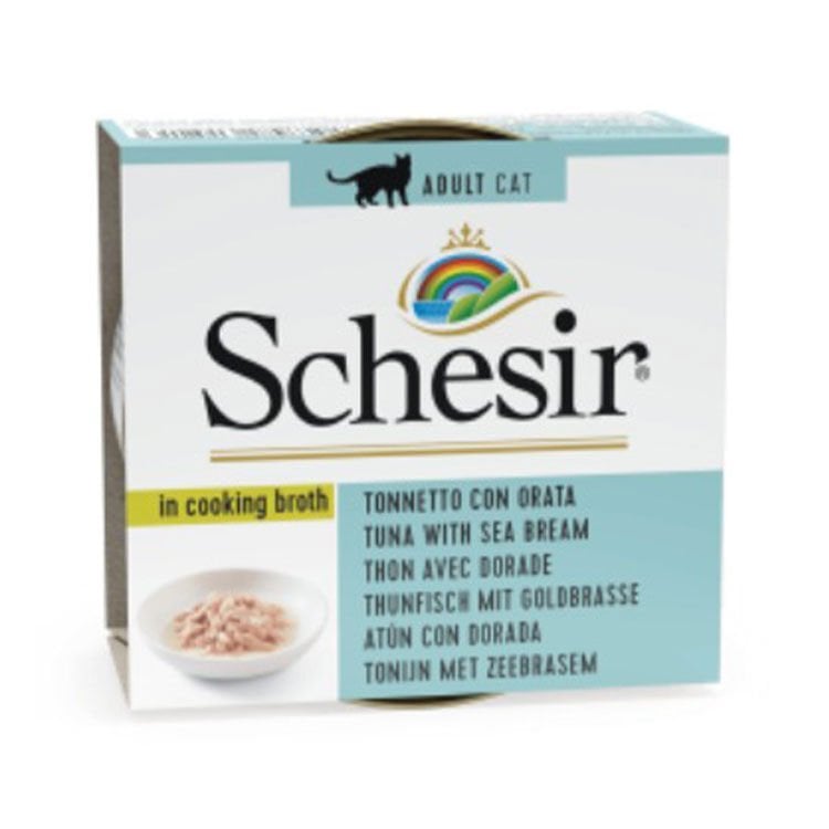 Schesir Broth Ton Balıklı ve Çipuralı Et Suyunda Yetişkin Kedi Konservesi 70g