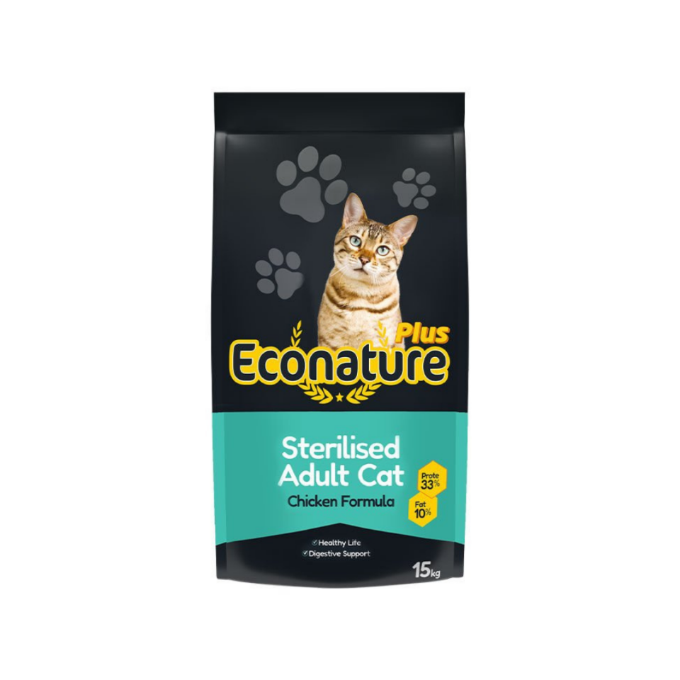 Econature Plus Kısırlaştırılmış Kuru Kedi Maması (Sterilised) Tavuk Etli 15 KG (13,5+1,5 KG Bonus Paket)