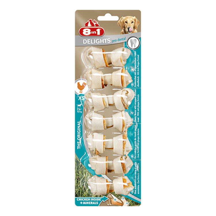 8IN1 Delights Pro Dental Diş Sağlığı için Köpek Ödül Kemiği Tavuklu XS – 84GR