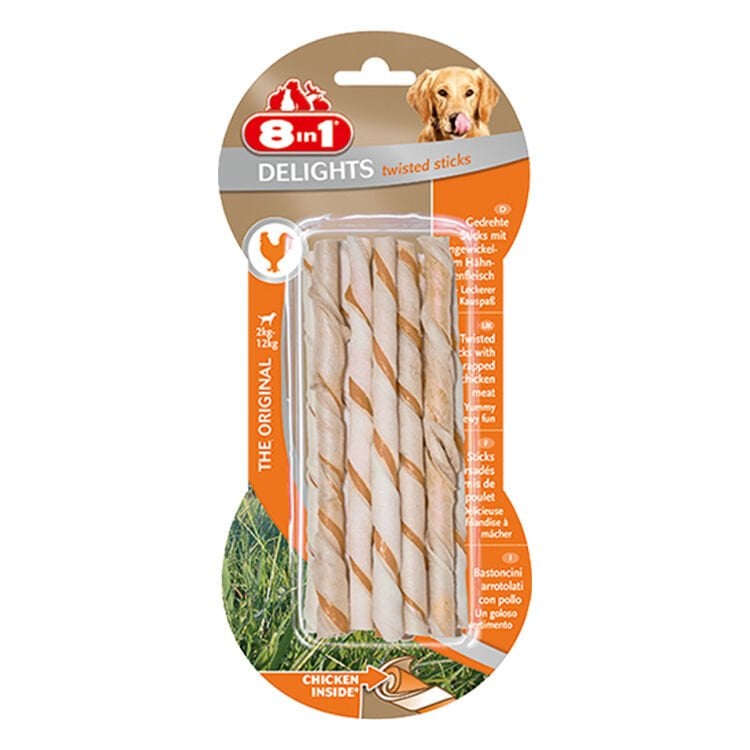 8IN1 Delights Burgu Çubuk Köpek Ödül Kemiği Tavuklu – 55GR