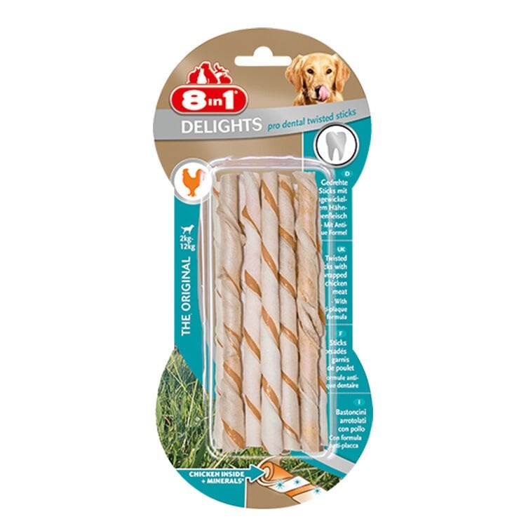 8IN1 Delights Pro Dental Diş Sağlığı için Burgu Çubuk Köpek Ödül Kemiği – 55GR