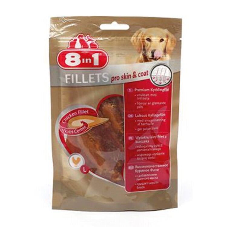 8IN1 Fillets Pro Skin & Coat Cilt Sağlığı için Fileto Köpek Ödül Maması – Tavuklu – 80GR