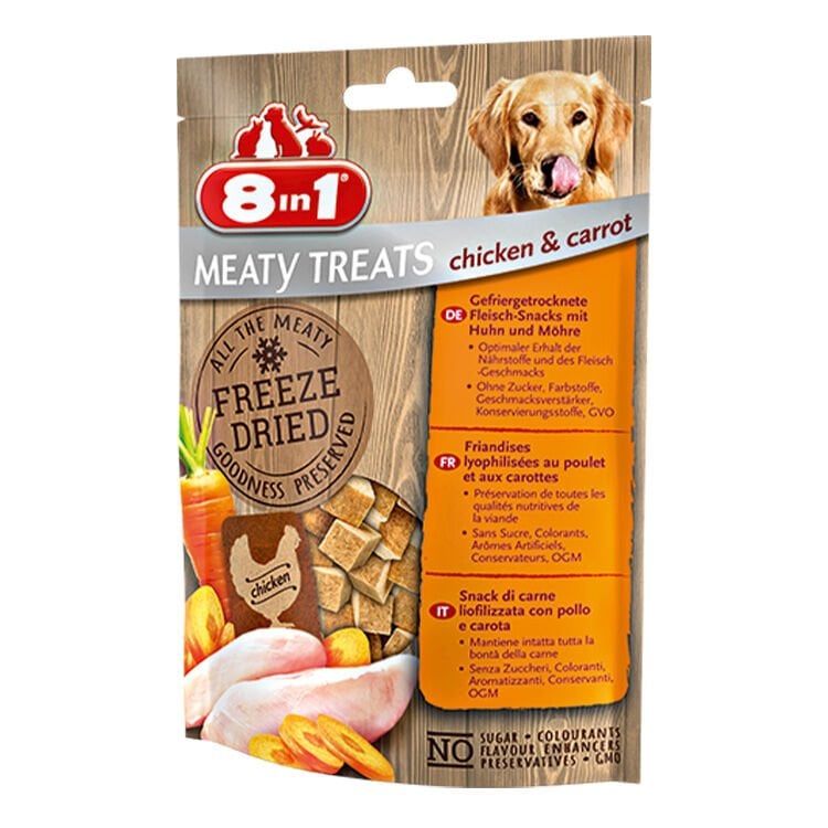 8IN1 Meaty Treats Freeze Dried Köpek Ödül Maması – Tavuklu & Havuçlu – 50GR