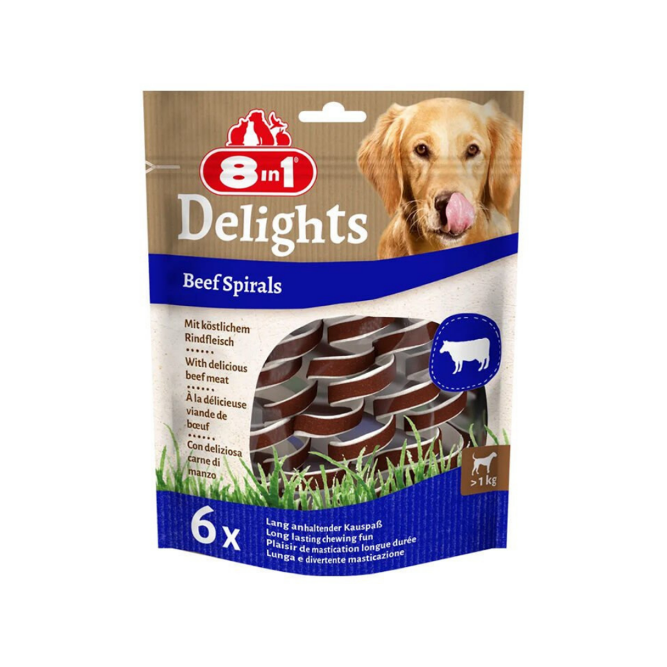 8IN1 Delights Spirals Köpek Ödül Maması (6lı) – Sığır Etli – 60GR